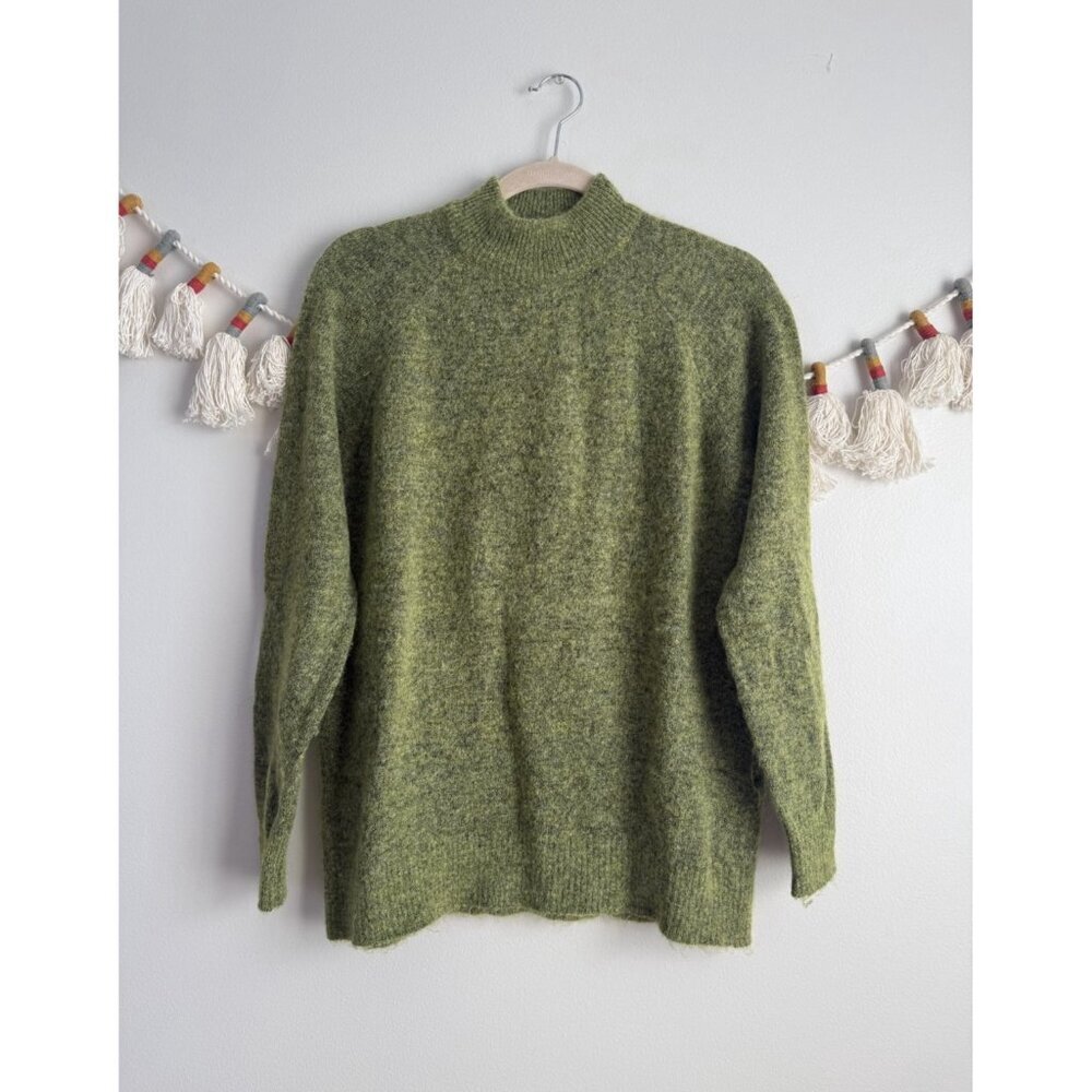 Selected Femme Wool Blend Mock Neck Green Jumper Sweater Preppy Cozy Winter XS